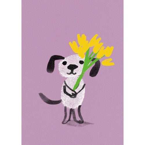 Thumbprint Dog with Bouquet Happy Mother's Day Greeting Card