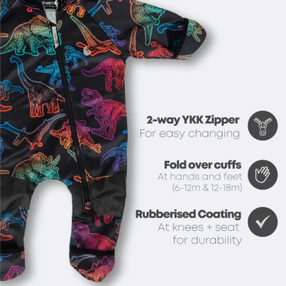 All-Weather Fleece Onesie - Neon Dino