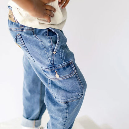 Child Relaxed Stretch Denim Pants in Light Blue