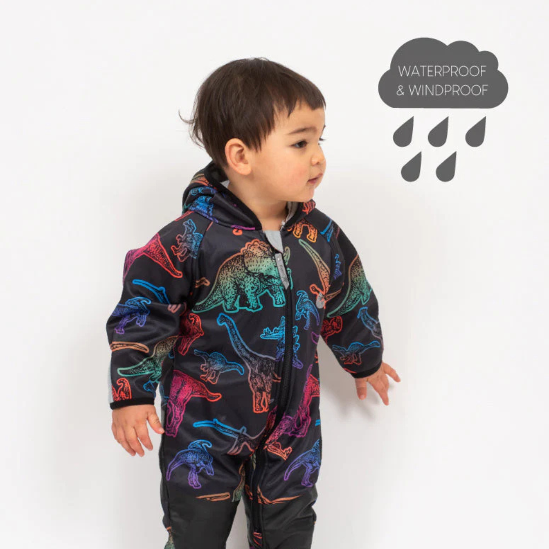 All-Weather Fleece Onesie - Neon Dino