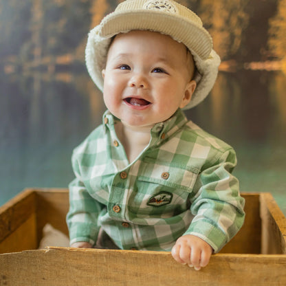 Green and Cream Plaid Bodysuit in Brushed Flannel