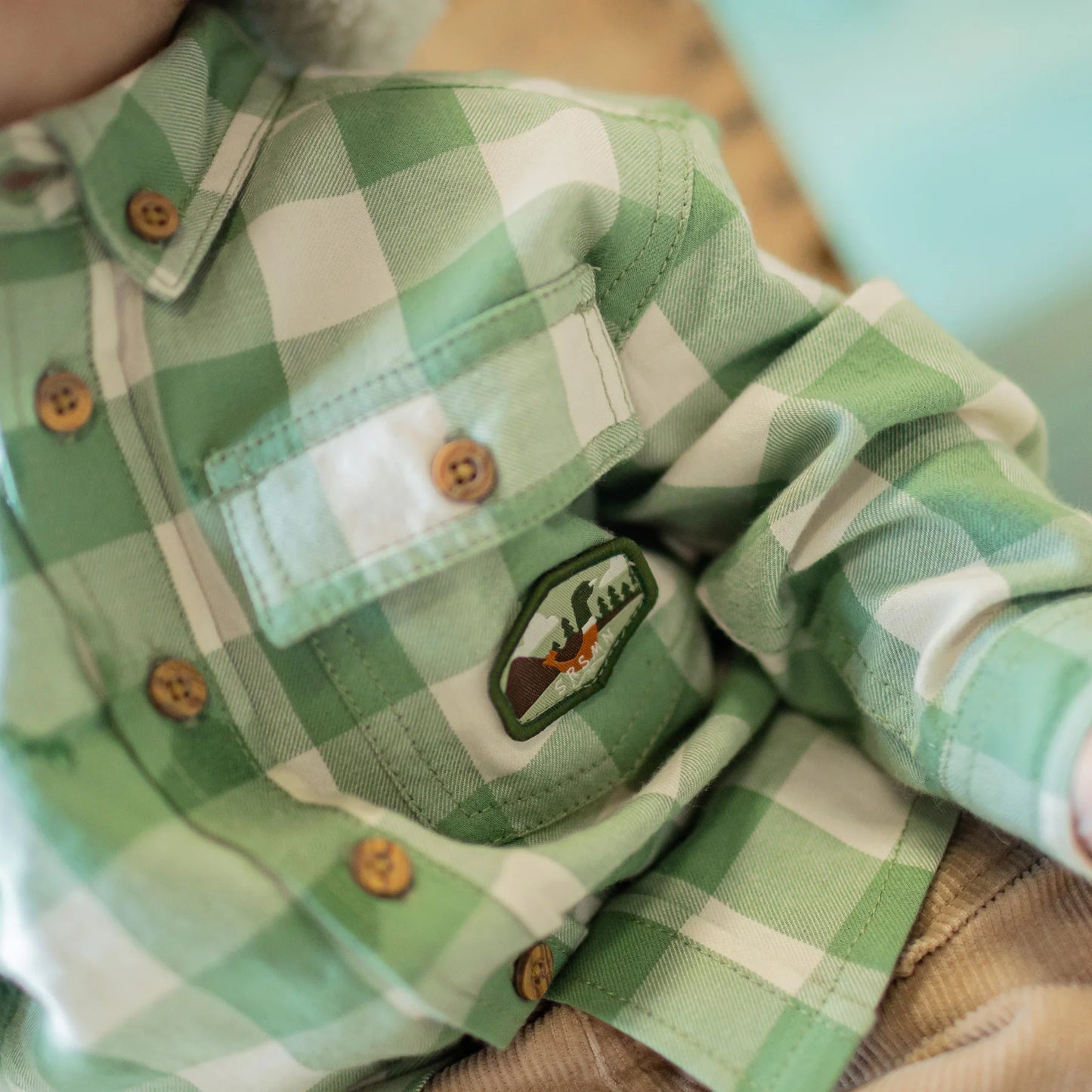 Green and Cream Plaid Bodysuit in Brushed Flannel