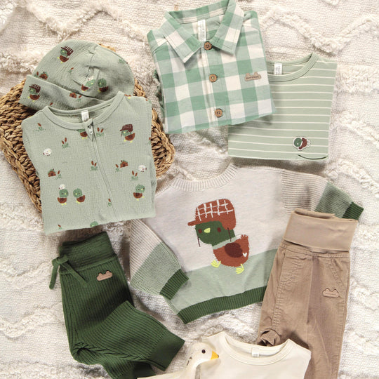 Green and Cream Plaid Bodysuit in Brushed Flannel