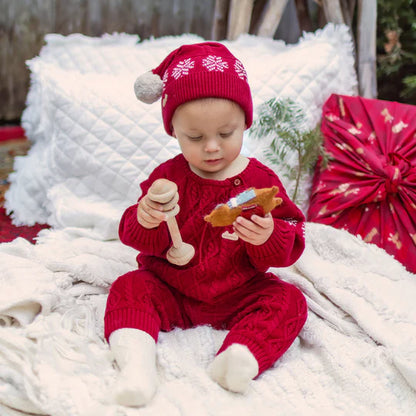 Baby Red Hat in Twisted Knit with Pompom