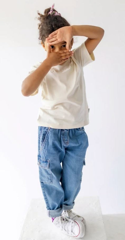 Child Relaxed Stretch Denim Pants in Light Blue