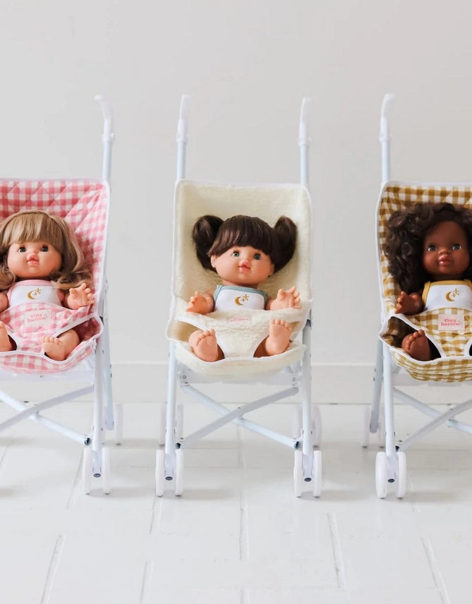 Folding Dolls Stroller - Mustard Gingham