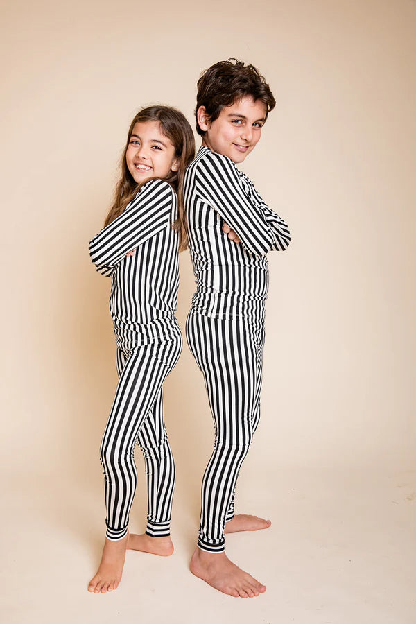 Kids Classic Bamboo PJ Set - Black and White Stripe