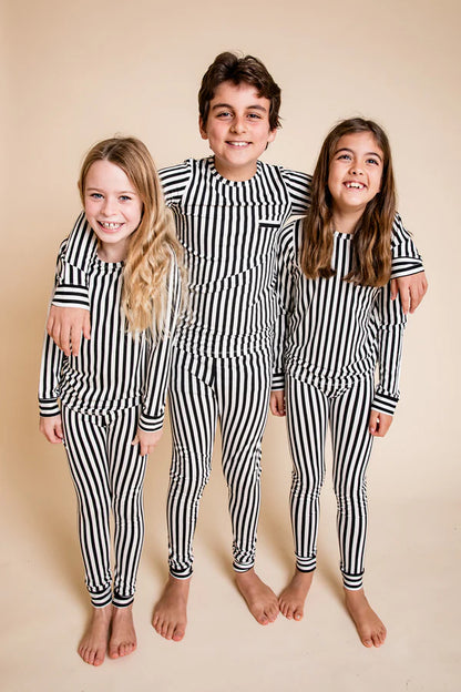 Kids Classic Bamboo PJ Set - Black and White Stripe