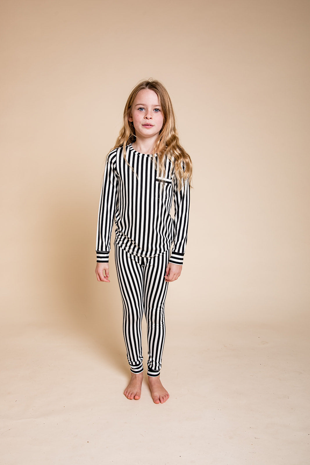 Kids Classic Bamboo PJ Set - Black and White Stripe