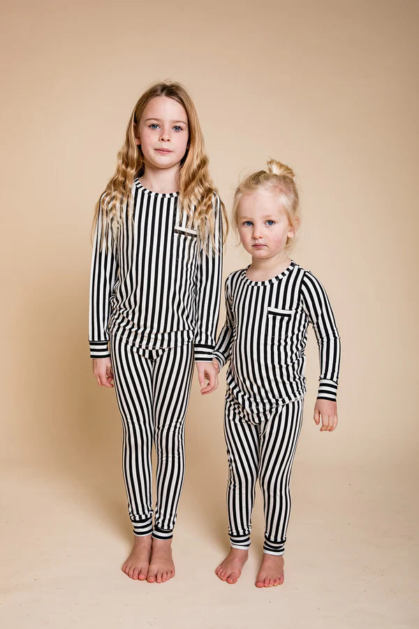 Kids Classic Bamboo PJ Set - Black and White Stripe