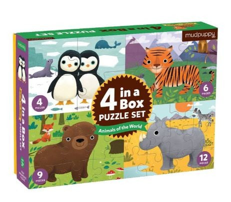 4-In-A-Box Puzzle Set - Animals of the World