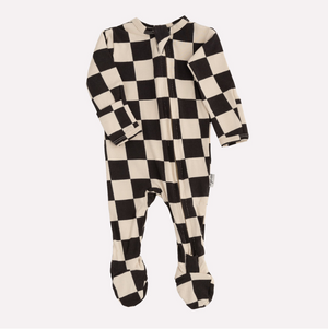 Bamboo Footed Sleeper - Cream / Charcoal Checks