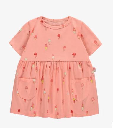 Baby Short-Sleeve Dress - Pink with Ice Cream Print