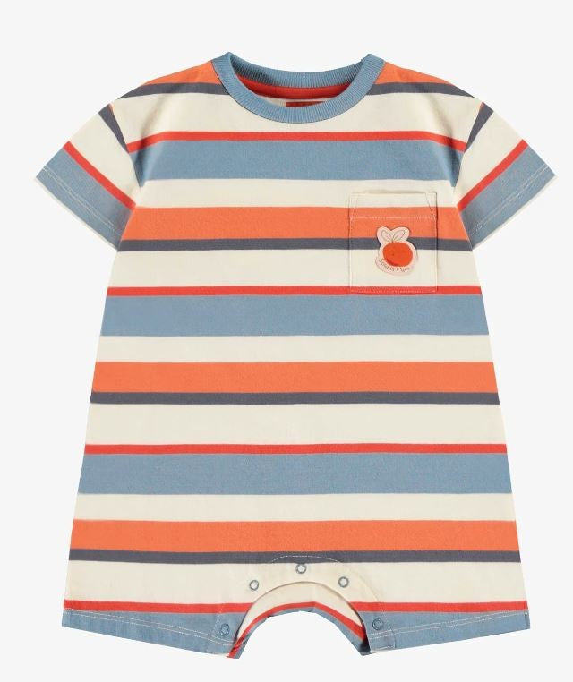 Baby Blue, Cream, and Orange Short Sleeves One Piece in Cotton