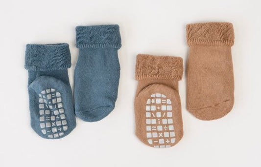 Cozy Non-Slip Socks 2PK - Blue/Clay