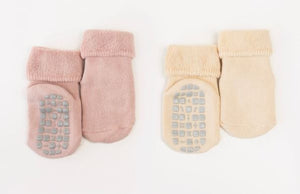 Cozy Non-Slip Socks 2PK - Pink/Beige