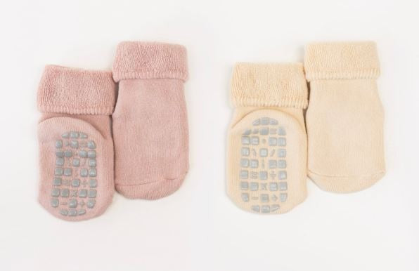 Cozy Non-Slip Socks 2PK - Pink/Beige