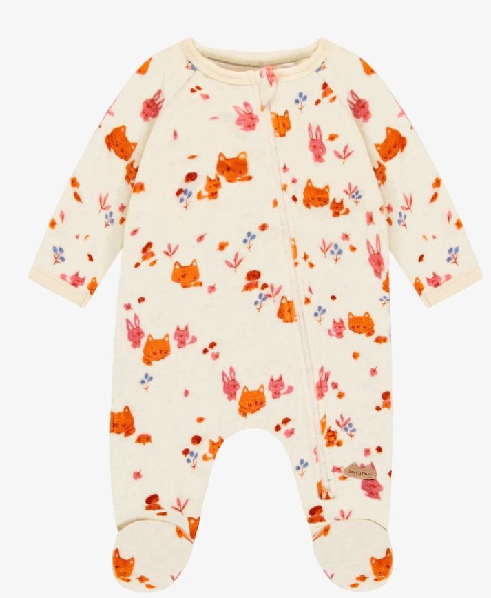 Baby Cream Fox Print One Piece Pajama in Velvet