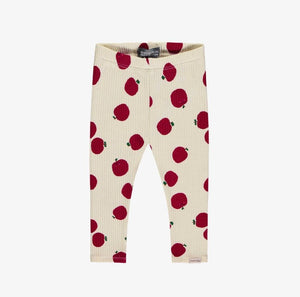 Baby Cream Rib-Knit Leggings with Red Apple Pattern