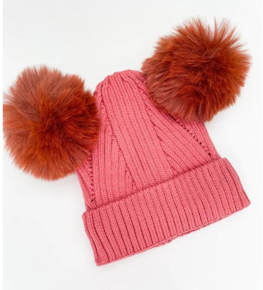 Double Pompom Baby Toque - Rust