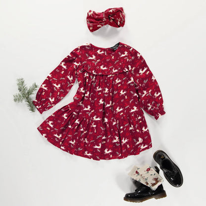 Child Red Dress with Ruffle and Reindeer