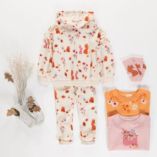 Child Cream Fox Print Sweater with Ruffled Sleeves in Velvet