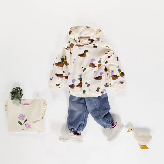 Baby Cream Duck Print Hoodie in French Terry