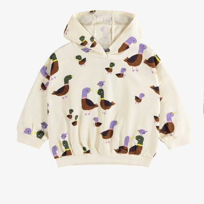 Baby Cream Duck Print Hoodie in French Terry