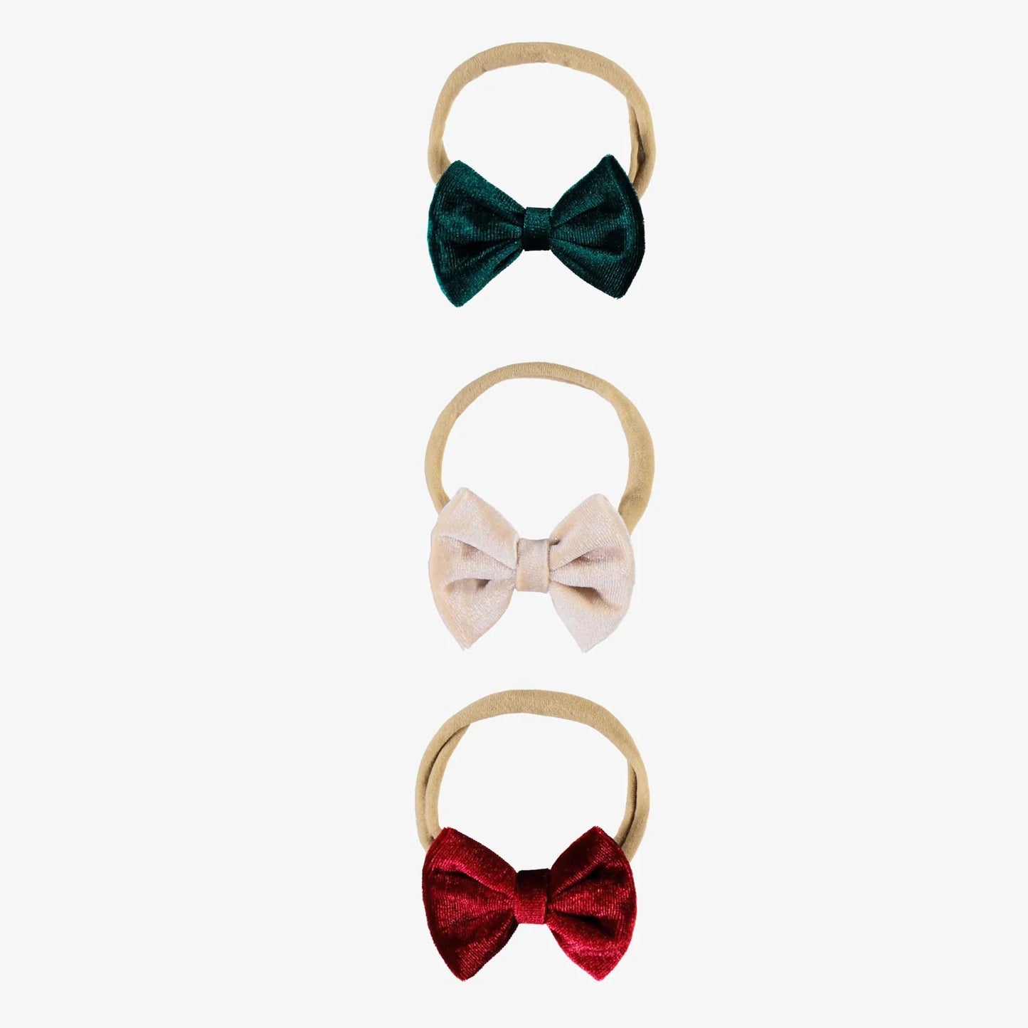 Trio of Red, Green, and Cream Hair Bows