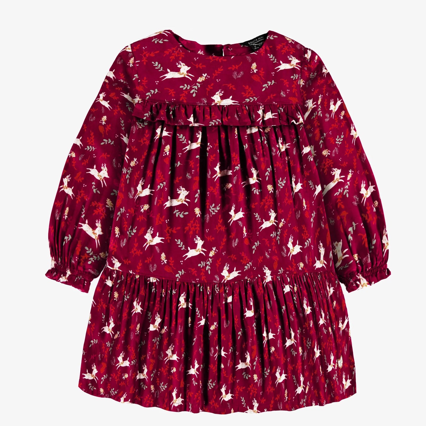 Child Red Dress with Ruffle and Reindeer