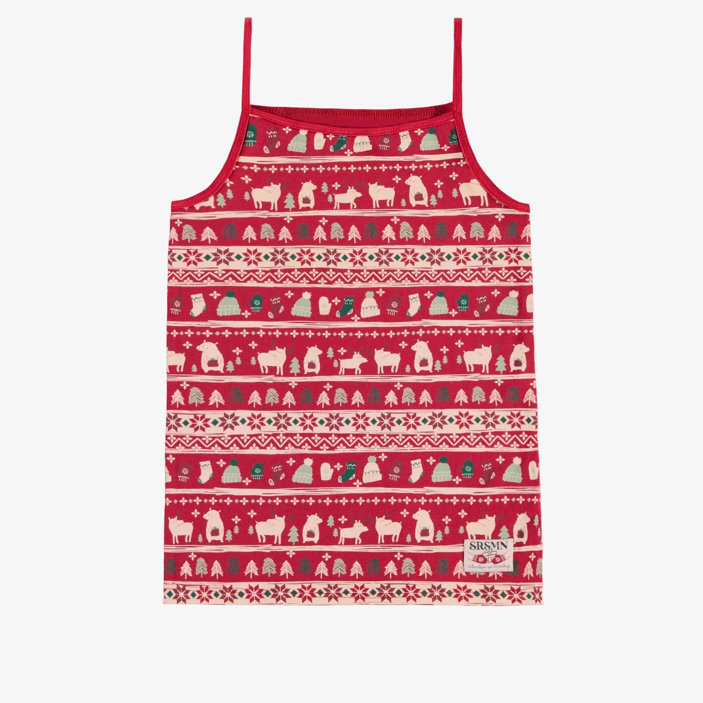 Child Red Camisole in Stretch Jersey with Holiday All Over Print