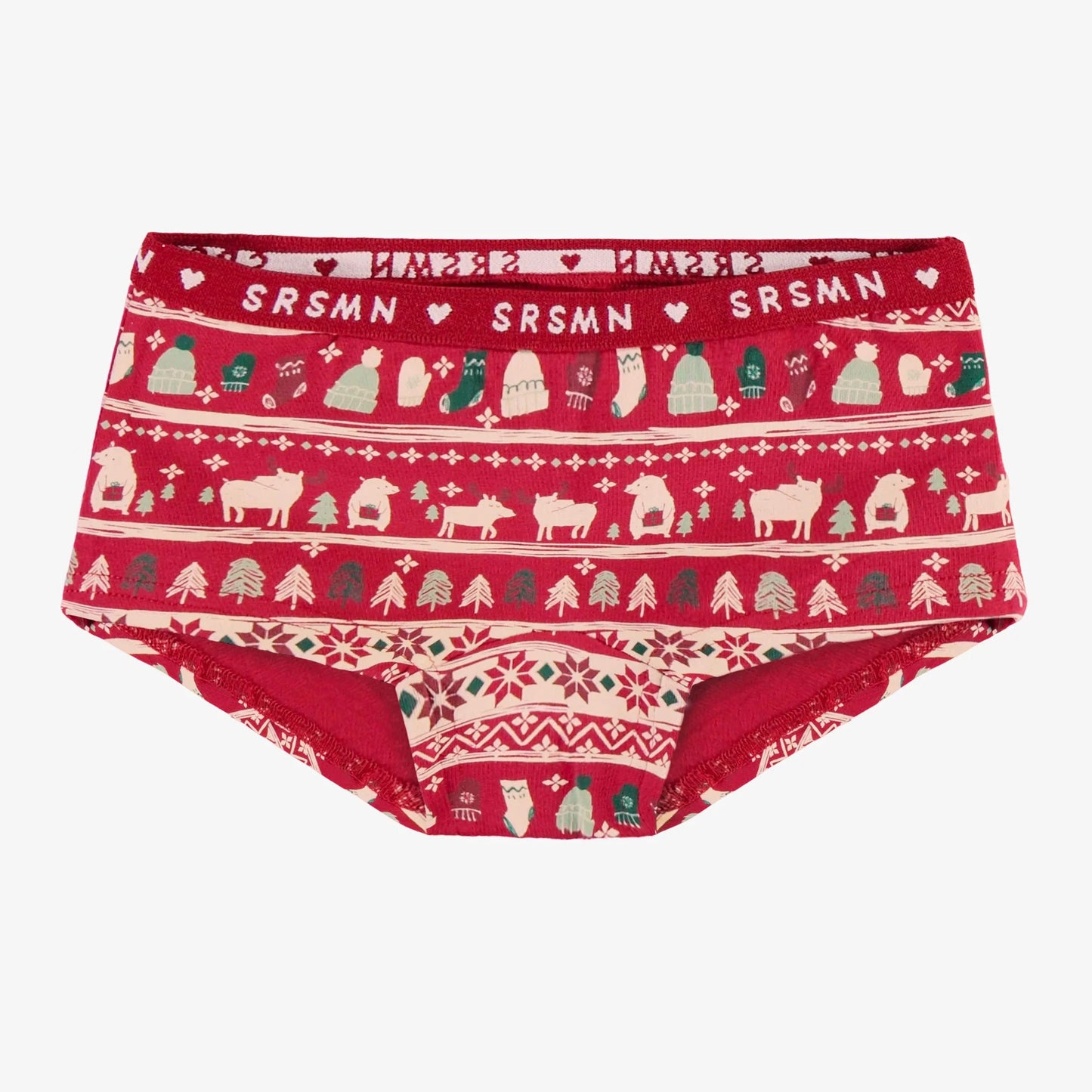 Red Boycut Panties in Stretch Jersey with Holiday All Over Print