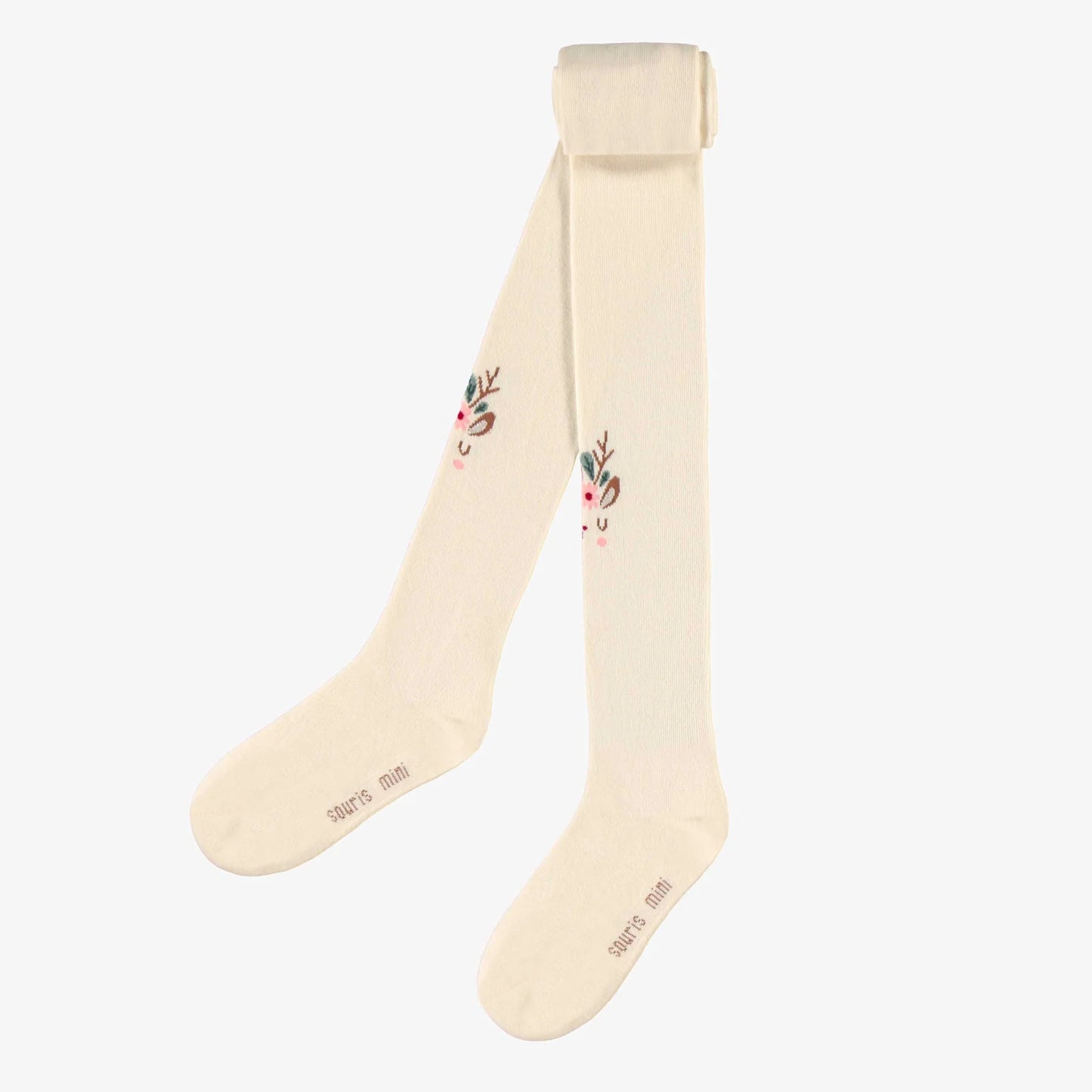 Baby & Toddler Tights - Cream Holiday with Festive Reindeer Print