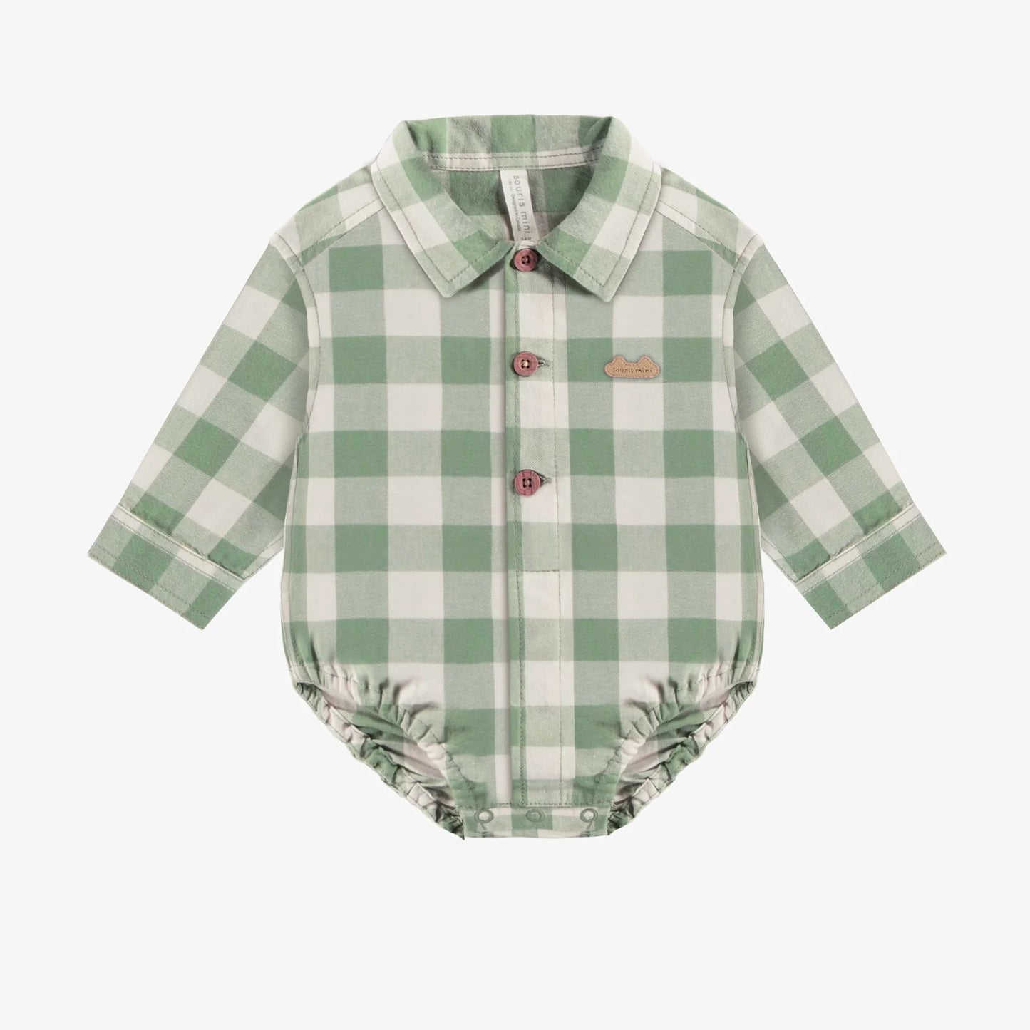 Green and Cream Plaid Bodysuit in Brushed Flannel