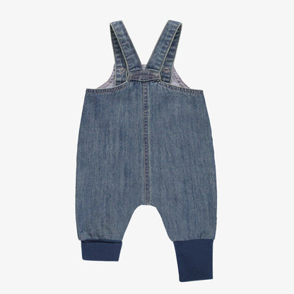 Baby Evolutive Wide-Cut Overalls in Lightweight Blue Denim