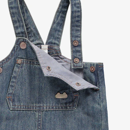 Baby Evolutive Wide-Cut Overalls in Lightweight Blue Denim