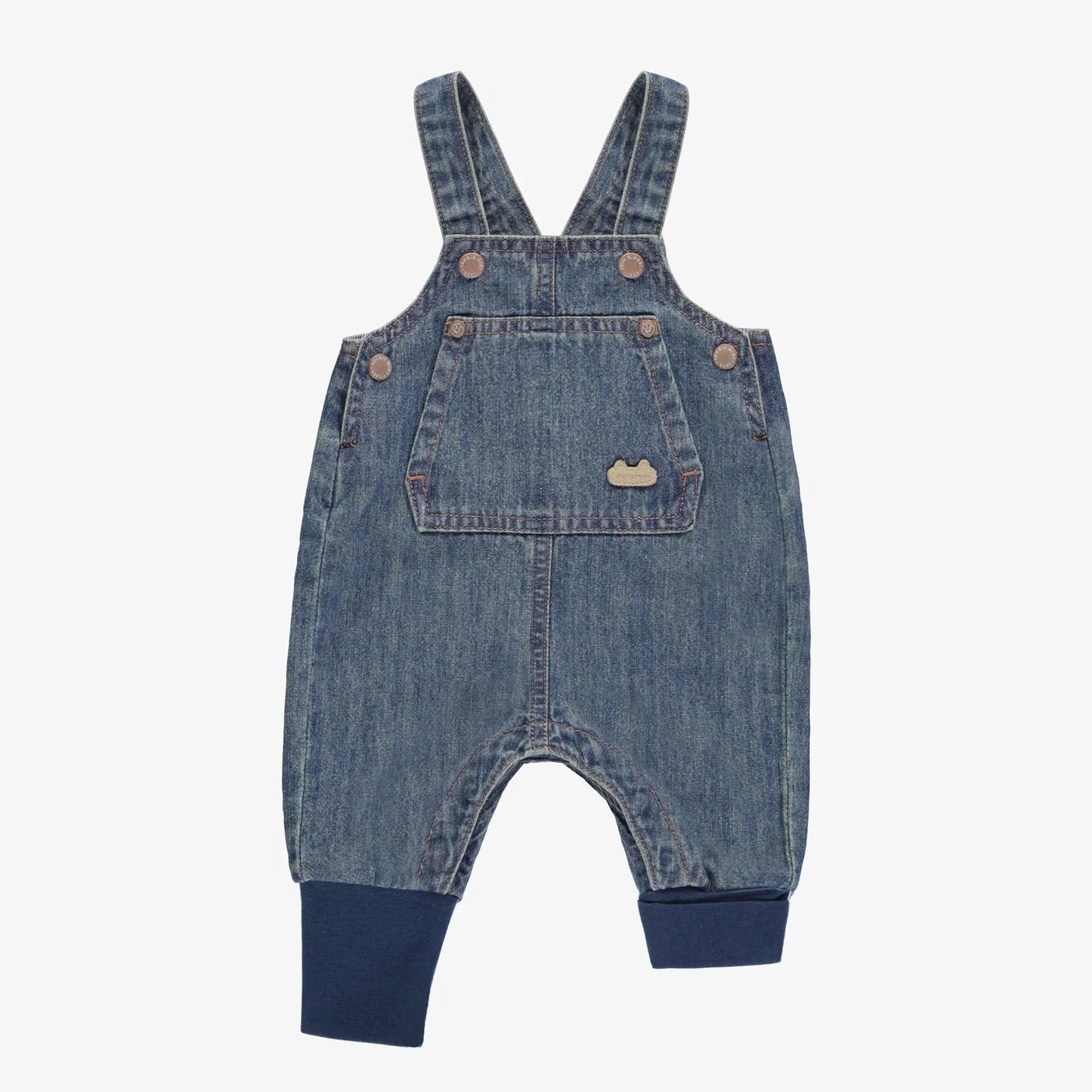 Baby Evolutive Wide-Cut Overalls in Lightweight Blue Denim