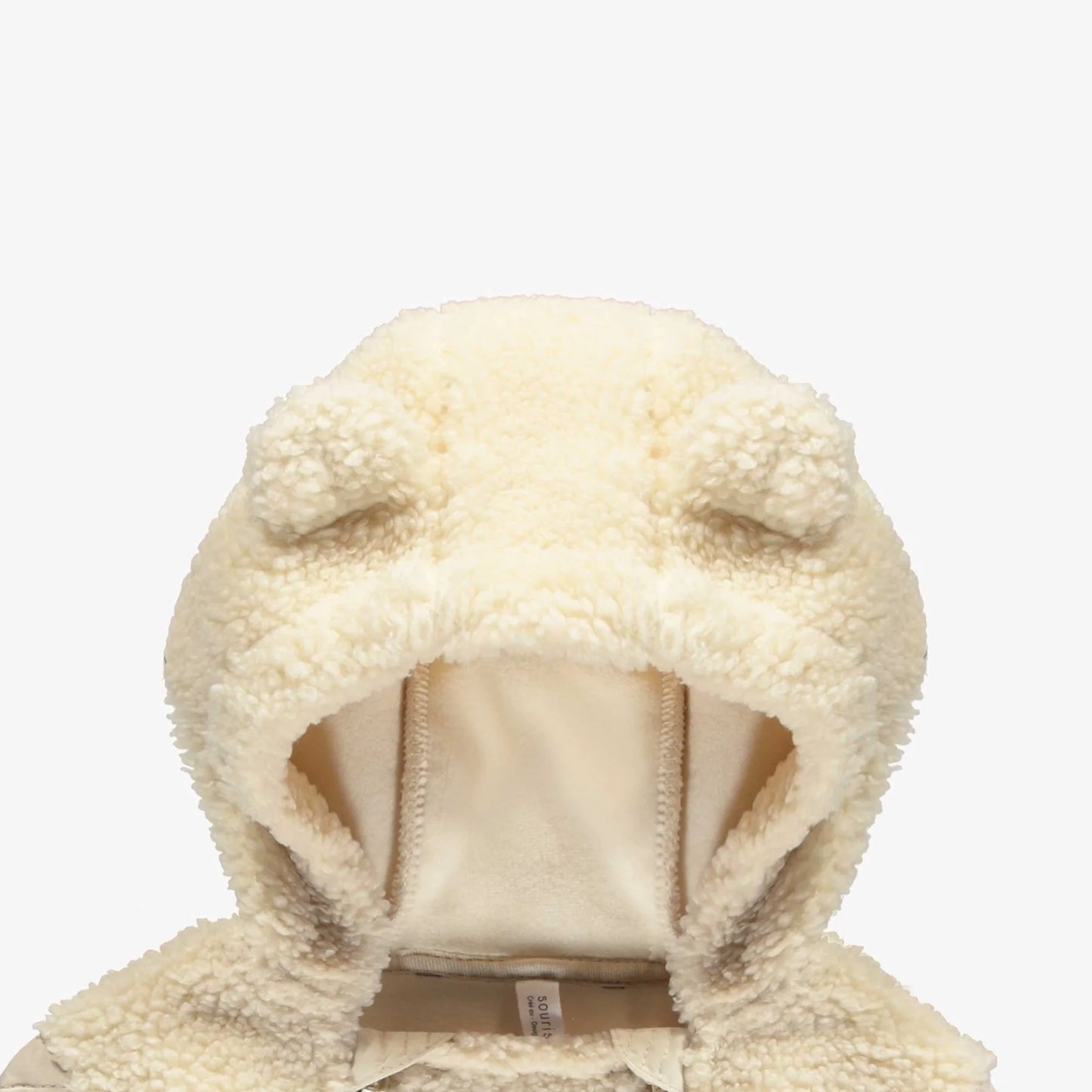 Baby Cream Hooded One-Piece with Quilted Sleeves in Sherpa