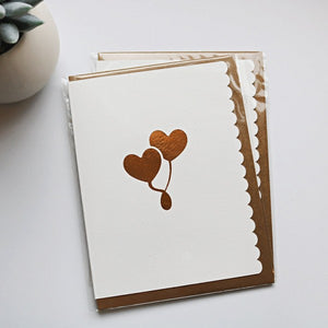 Foiled Heart Balloons Greeting Card - Gold