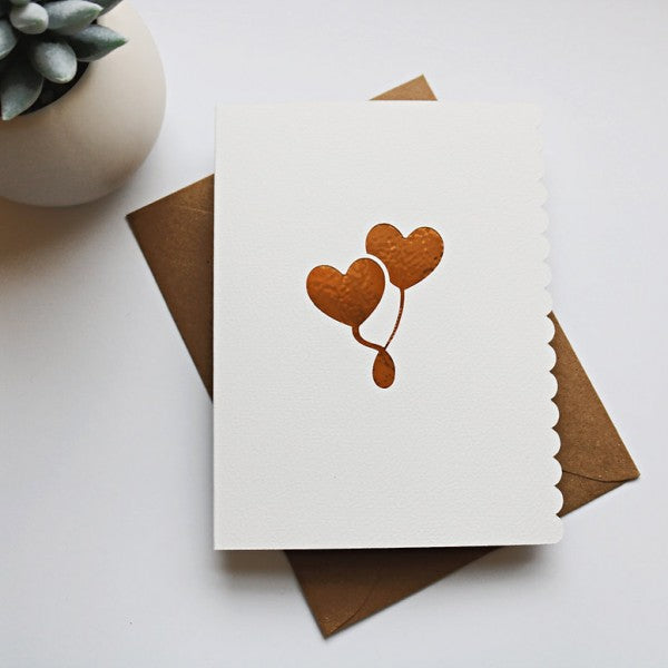 Foiled Heart Balloons Greeting Card - Rose Gold