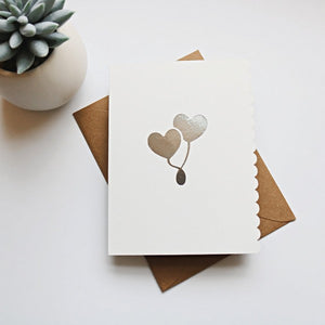 Foiled Heart Balloons Greeting Card - Silver