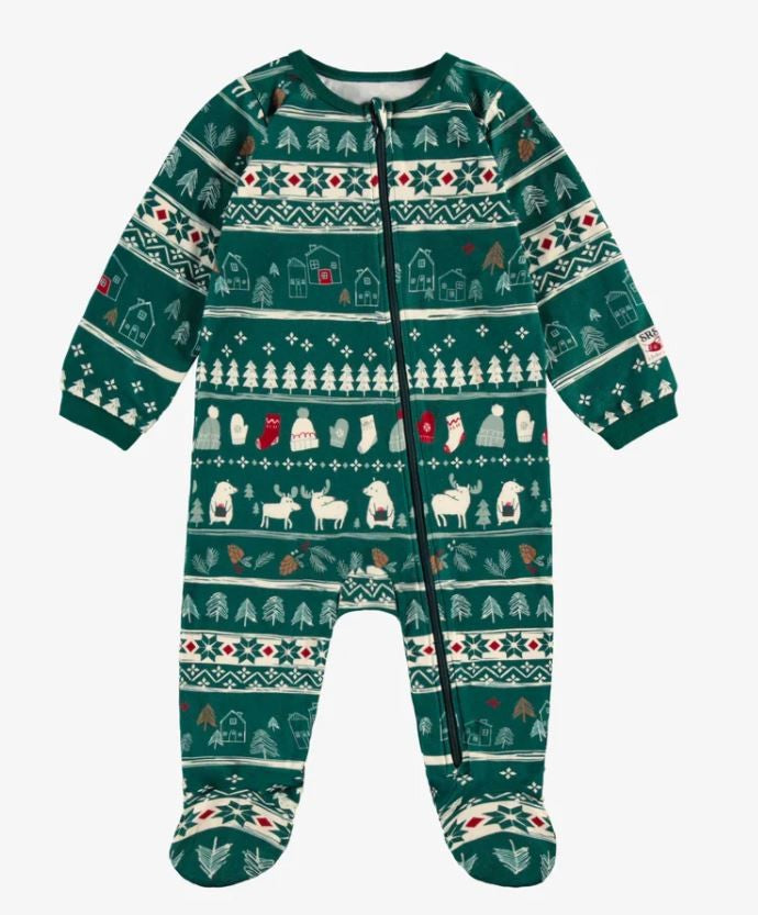 Baby One Piece Pajamas - Green Holiday All Over Print