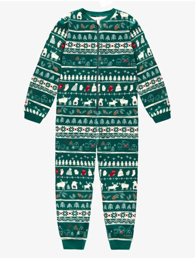 Child One Piece Pajamas - Green Holiday All Over Print