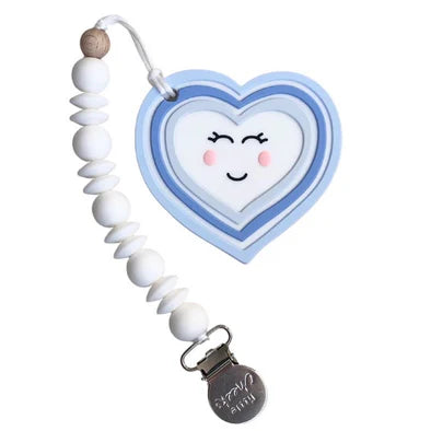 Teether & Clip - Heart Clip Blue