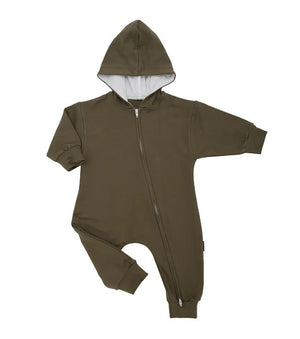 Hooded Zipper Jumpsuit - Basil