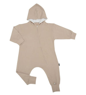 Hooded Zipper Jumpsuit - Oatmeal