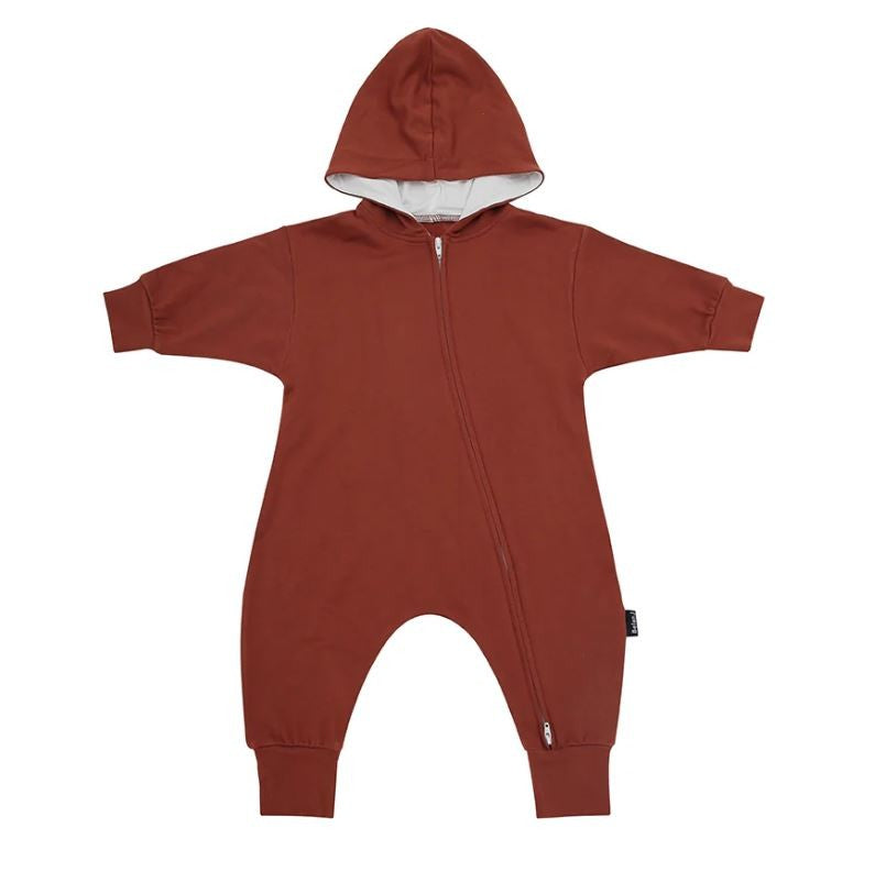 Hooded Zipper Jumpsuit - Rust