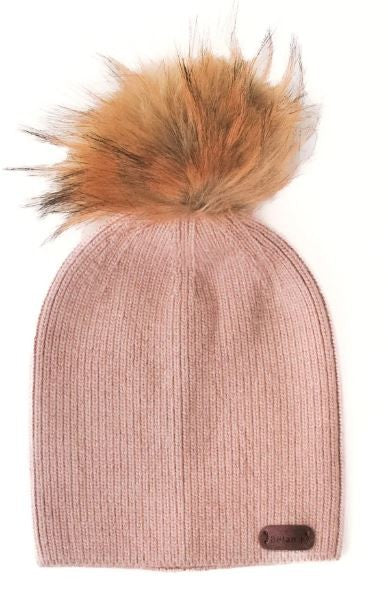 Kids Beanie with Faux Fur Pompom - Creamy Blush