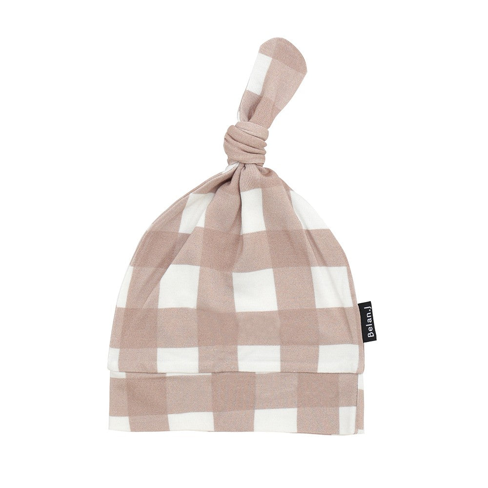 Knotted Hat - Taupe Plaid