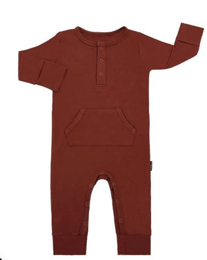 Long-Sleeve Pocket Romper - Rust